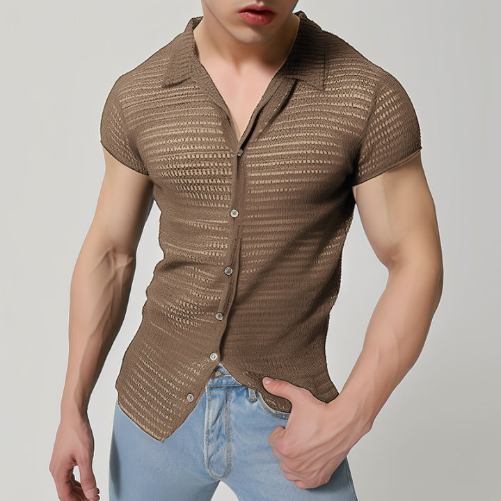 [Bán trước] nam hiệu incerun cổ điển nút lên áo cổ điển ve áo Lưới rỗng ...