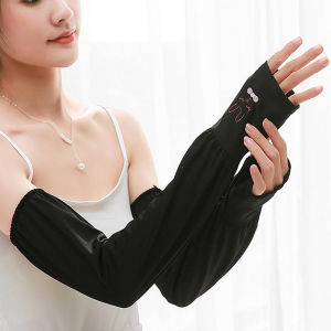 Ice Silk Cool Loose Arm Sleeves for Women Sun UV Protection Driving Motorcycle Cycling Arm Gloves Long Sleeves Hand Protector Outdoor Arm Hand Cover Sunscreen Cooling Breathable Sunblock Cute Fashion Korean Design