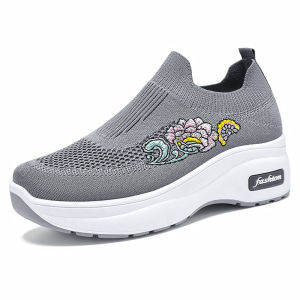 Free Shipping WomenS Summer New Lightweight Platform Shoes Casual Shoes Thick-Soled WomenS Height-Increasing Shoes Breathable Sock Shoes Breathable Sock Shoes