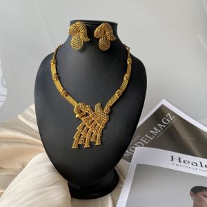 Wave Bee Shape Gold Necklace Earrings Jewelry Set Bride Wedding Accessories