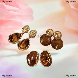 [COD] Big House ต่างหูหินตาเสือเรซิ่นสีน้ำตาลวินเทจสำหรับผู้หญิงต่างหูแฟชั่นบุคลิกภาพเครื่องประดับสี Maillard ของขวัญ