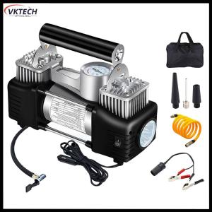 【Vktech】12V Car Truck Air Compressor Heavy Duty Car Tire Inflator 150PSI Dual Cylinder Tire Inflator Electric Car Tyre Inflator