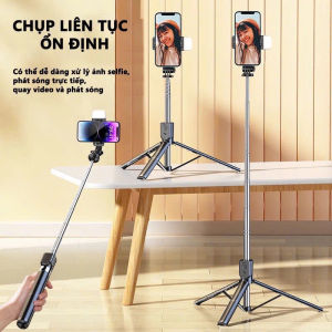 Tripod điện thoại gậy chụp ảnh 3 chân bluetooth gậy livestream có đèn led trợ sáng - LT Grocery