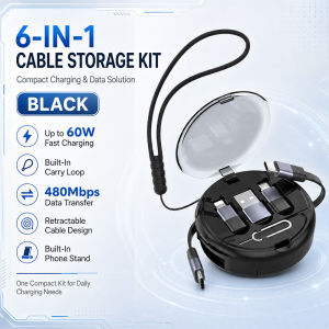 6-in-1 ChargingCable Set Multi functional fast charging telescopic data cable storage box 60W for mobile phones&tables