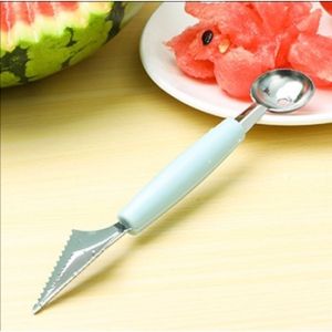 Pisau Pengukir Buah 2 In 1 Double Head Stainless Steel Fruit Ice Cream Scoop Carving Knife Carving Watermelon 水果拼盘挖球勺