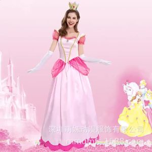 Halloween cos Mario Princess Peach pink pricess Pink party queen costume for stage performances