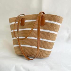 Allura Beg Rotan Serbaguna Straw Tote Bag Corak Stripe Look Fashion Moden. Woven Shoulder Beach Travel Durable Lightweight Everyday Carry Portable Tote Bag 旅行手提 LL