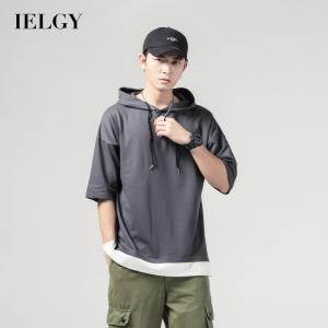 IELGY Áo Thun Nam Tay Lỡ Phong Cách Hàn Quốc Phong Cách Đường Phố Áo Chui Đầu Có Mũ