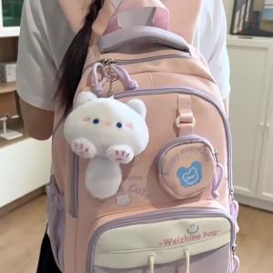 AE Japanese-style school bag ins Simple and stylish color-blocking school backpack for primary and middle school students sweet and attractive small backpack for outings