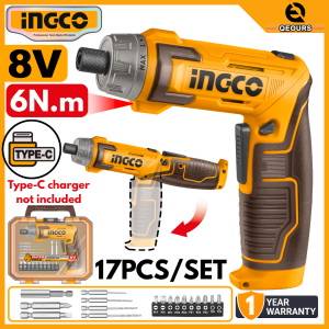 INGCO 8V 6NM CORDLESS SCREWDRIVER SET | 17PCS ACCESSORIES | CSDLI08025