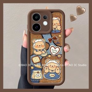 New Casing VIVO X200 FE Y29s Y29t iQOO 13 Neo 10 5G Ins Cute Cartoon Fashion Biscuit Bear Lambskin Anti-fall Phone Case with Doll and Lanyard 2025
