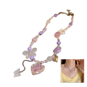 Hàn Quốc Vòng cổ dây đeo ôm sát cổ chàng hạt nhiều màu mặt dây chuyền trái tim Dây chuyền cổ đai cổ thời trang chuỗi Nữ Phụ nữ dây chuyền chạm xương quai xanh