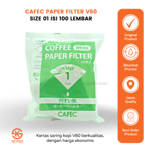 Paper Filter CAFEC V60 Coffee Size 01 Isi 100 Lembar Kertas Saring Dripper Kopi V 60 Bleached Process