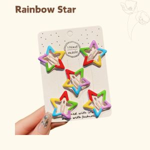 5Pcs Girl Hair Clips Children Hairpin Set Rainbow Hair Clips for Kids Star Hair Clip Baby Cute Hairpins Flower Hair Pins Duckbill Clip Hair Bangs