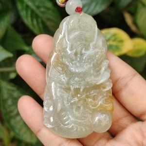 Premium Quality Yellow Natural Type A Jadeite Jade crafted with Dragon as Pendant certificate weighs 53.72 grams measurement 67.3 * 37.5 * 12.9 mm (pendant240)