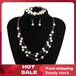 🚚【Local Express Delivery】🚚 Fashion Multilayer Pearl Necklace Earrings Bracelet Jewelry Set Wedding Bridal