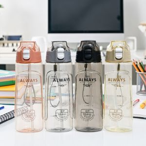 Botol Minum Tali Pengunci Flip On Transparant Model Aesthetic Ekslusif 650ml ZY 1820