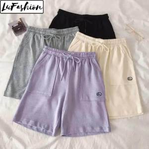 LuFashion Shorts Pants Women Korean Style Summer Loose Cotton High Waist Wide Leg Sports Hot Pants
