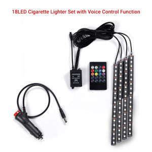 4PCS RGB 9/12/18LED Strips Car Interior Atmosphere Decorative Foot Lamp Door Side Remote Control APP Sound Sensor USB