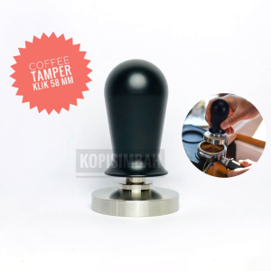 Tamper Klik 58 mm Stainless Gagang Motif Kayu Click Wooden Tamper 58 mm Coffee Tamper Espresso