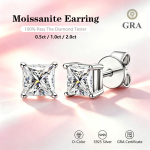 0.5~2.0ct Princess Moissanite Earrings 925 Silver with GRA Certificate Fashionable Wedding Jewelry Bridal Anniversary Gift2026