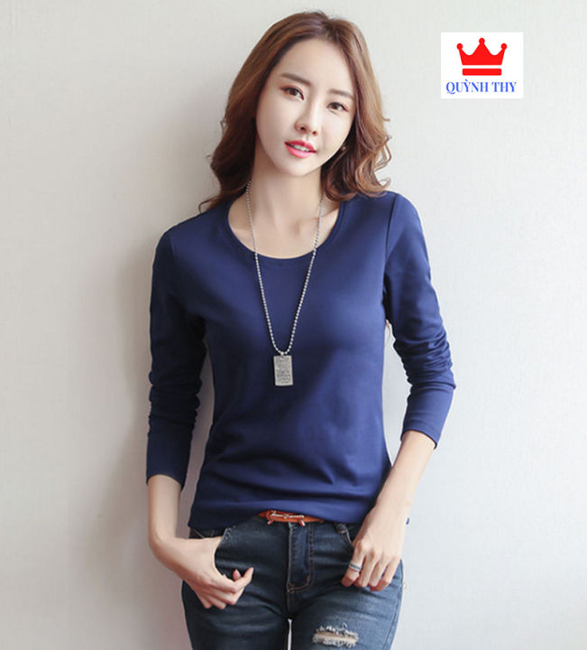 [ Xả Kho Giá Sốc ] Áo thun nữ cổ tròn dài tay giữ nhiệt chất thun lạnh ...