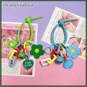 zhangxiuhua 1 Piece Cute Little Flower Key Ring Creative Candy Color Flower Heart Keychain Bag Pendant Accessories