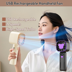 USB Rechargeable Handheld Fan Turbo High-Speed 3 Speeds Portable Mini Fan for Outdoor Office Travel Strong Airflow
