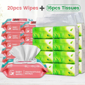 18PCS wipes and tissue Combo Unscented 10 packs Wipes 80 sheets Baby  8pcs Tissue Facial paper