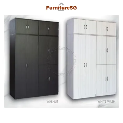 (Furnituresg) 10 Door Wardrobe in White Wash/ Walnut Color