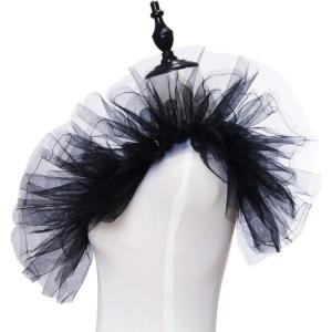Vintage Ruffled Tulle Shawl Shoulder Wrap Shrug Vintage Layered Mesh Cape False Collar with Ribbon Tie Halloween Costume