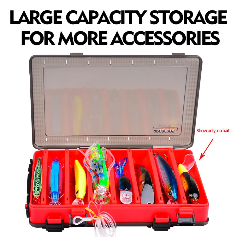 PROBEROS Portable Double Side Open Tackle Box Fishing Equipments Box Lures  Hooks Accessories Storage Container Large Capacity Storage 10-14  Compartments H3011