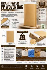 1pc of 76x45 Kraft Bag plastic inside Wholesale Kraft Paper Bags Bulk PP Woven Sacks Industrial Packaging Bags Supplier Packaging Sack for Manufacturers Factory Packaging Bags Commercial Packaging Sacks Heavy Duty Packaging Supplier Kraft Woven Bag