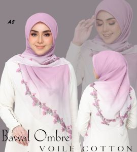 Bawal Tudung Premium Cotton Voile | Square Ombre Hijab | Plain Shawl | Breathable & Easy Iron Scarf for Daily Office & Formal Wear | Muslimah Fashion Tudung