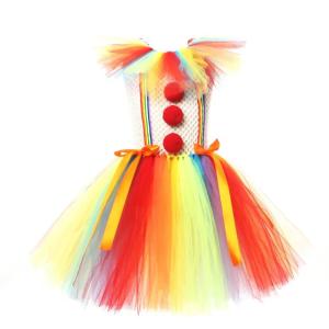 11.11 Doll Clown Costume Girl Halloween Circus Tutu Dress with Hairclip Stockings Funny Role Play Carnival Dress up Outfits h261016
