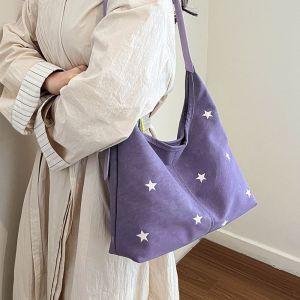 Casual Korean Style Star Embroidered Shoulder Bag Five-pointed Star Zipper Hobo Bag Embroidery Large Capacity Underarm Bag Girls