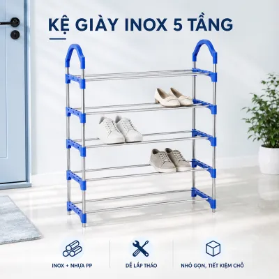 Giá Kệ Đựng Giày Dép 5 Tầng Khung Inox Chắc Chắn
