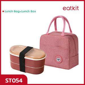 Eatkit  3 in 1 Set Kotak Makan Rantang Lunch Box Tingkat + Tas Thermal Lunch Bag warna