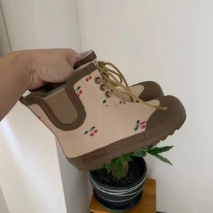 Anti-Slip Kids Rain Boot Soft Rubber Child Rain Shoes Lace up Boys Girls Rainboots Waterproof Mid-Calf Water Shoes