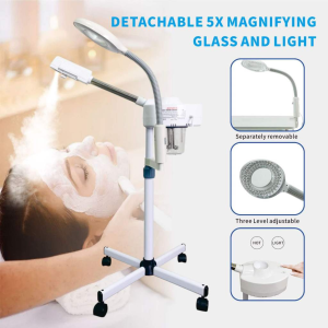 Black Pearl-Premium Beauty Salon Facial Steamer with UV Light Detachable 5X Magnifying Glass and Adjustable Metal Stand
