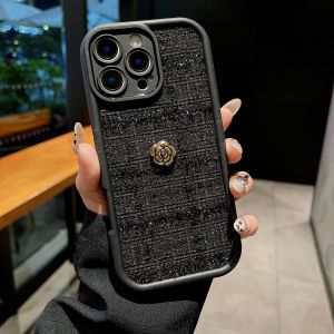 【Hot】High-grade 3D Camellia Knitted+TPU Phone Case with Bracelet For iPhone 11 12 13 14 15 16 17 Series