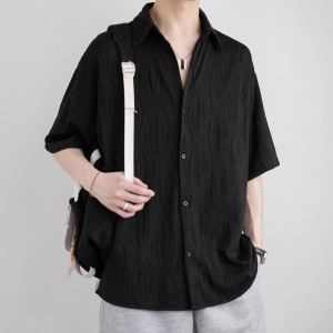 HUILISHI Korean style fashionable wavy pattern mens loose fashion short-sleeved shirt