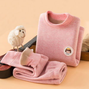 Ready stock)Thick Warm Clothes Winter Warm Clothes for Boys and Girls Childrens Thermal Underwear Set Fleece Base Coating Autumn and Winter Warm Suit Large and Medium-sized Childrens Warm Clothes