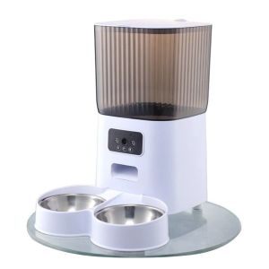 MAGIC WAND FOREBODE75DE7 ที่ตั้งเวลาไว้ เครื่องให้อาหารแมวอัตโนมัติ 5L รีโมทคอนโทรลไร้สาย ที่ป้อนอาหารแมว ซูพีเรีย แหล่งจ่ายไฟคู่ เครื่องจ่ายอาหารแมว สำหรับแมวและสุนัข