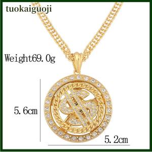 tuokaiguoji Big Rotatable US Dollar Money Sign Pendant Necklace Men Rapper Hip Hop