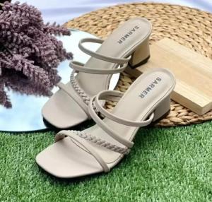 #F & H 06 Collection Sendal Wanita Selempang Tali Kepang Hak Tahu 5cm Model Masa Kini