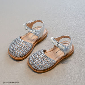 Retro Girls Woven Toes Sandals Childrens Princess Shoes Girls Snandals Summer PU Leather Beading Students Shoes Sandals I06103