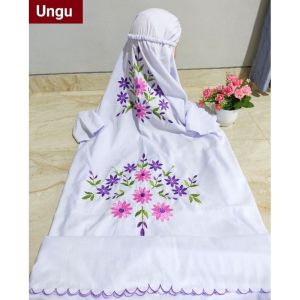 Mukena Terusan Dewasa Katun Polino Motif Bordir Bunga Teratai Menawan