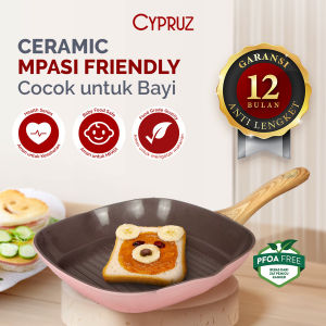PASTI ORI - CYPRUZ Pink Ceramic Grill Pan / Panggangan Anti Lengket 24 CM - 28 CM