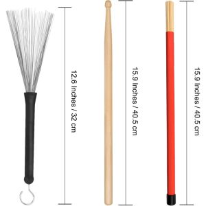 Professional Drum Stick Set with Retractable Steel Wire Brush Bamboo Brush Tone Comfort Grip